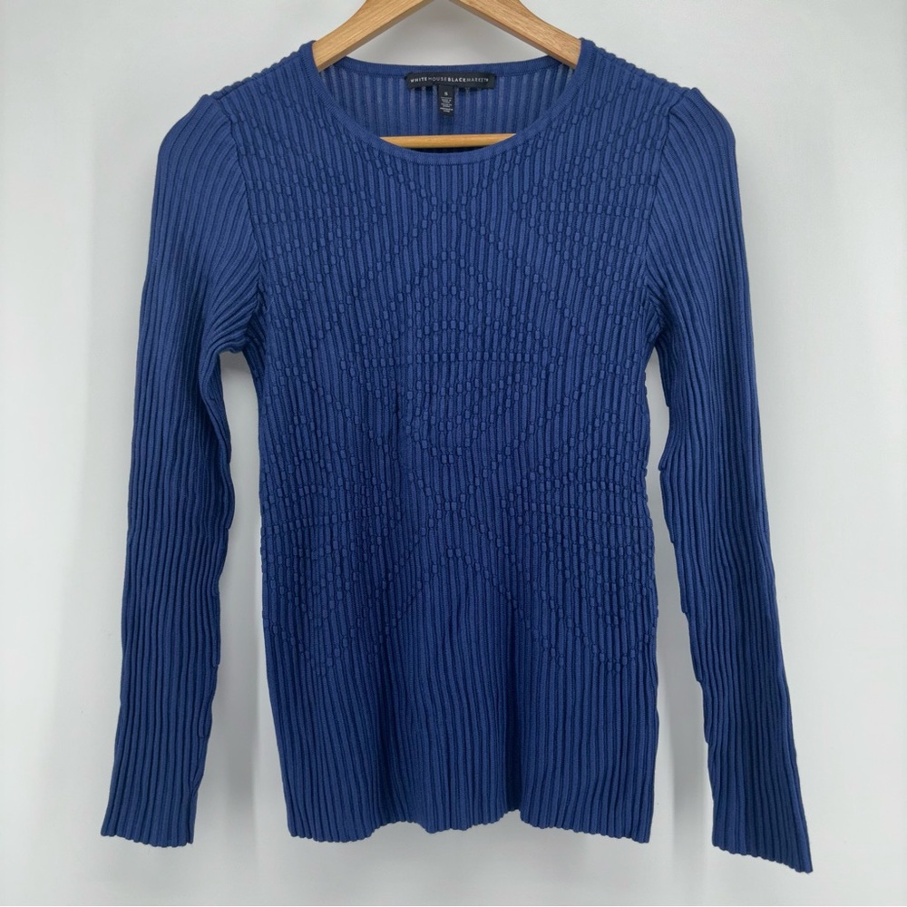 White House Black Market Knit Top S Blue‎ Business Casual Classic Sweater Dainty